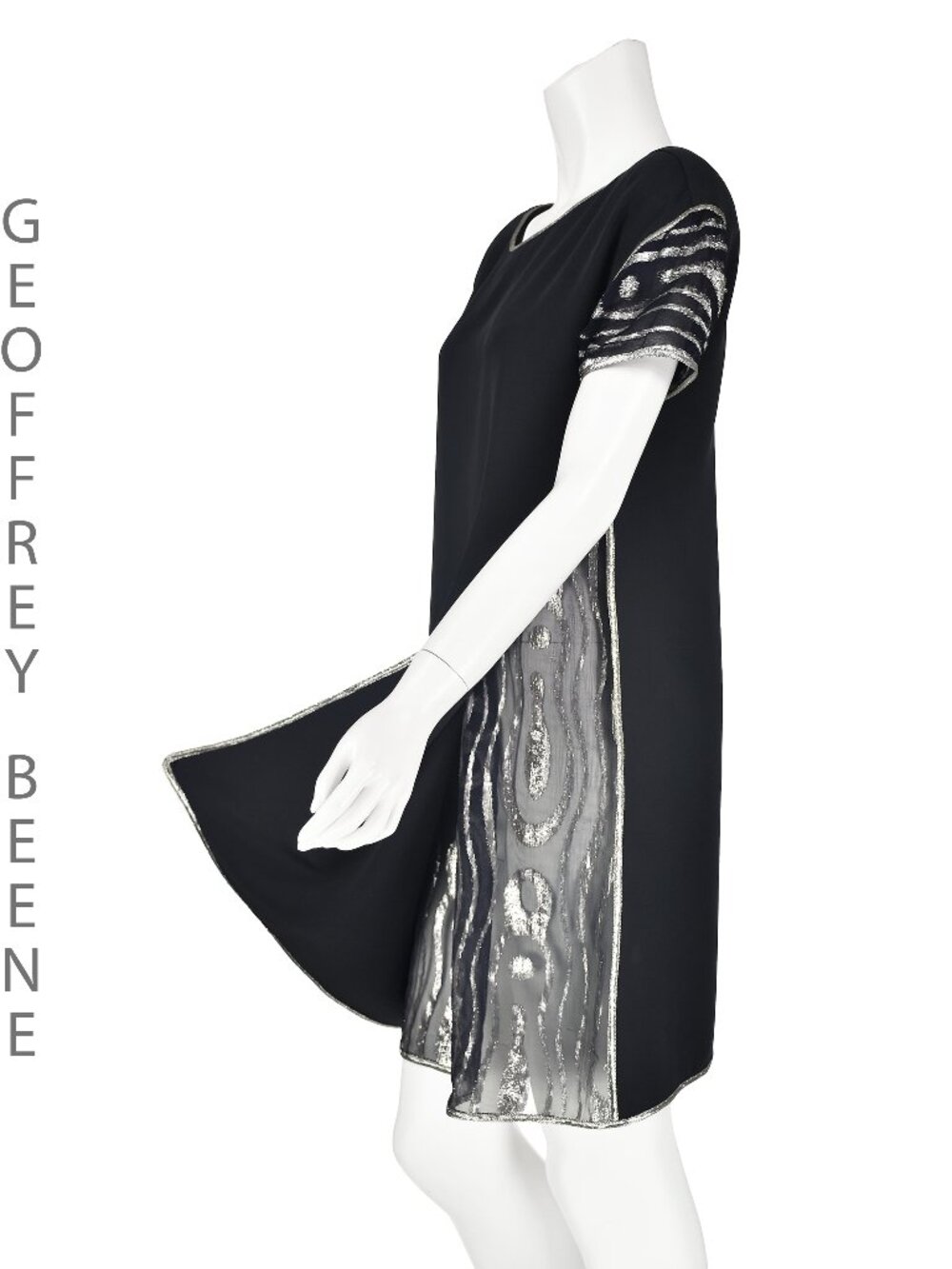 GEOFFREY BEENE Vintage Black and Silver Lamè Cocktail Dress, SZ8-10